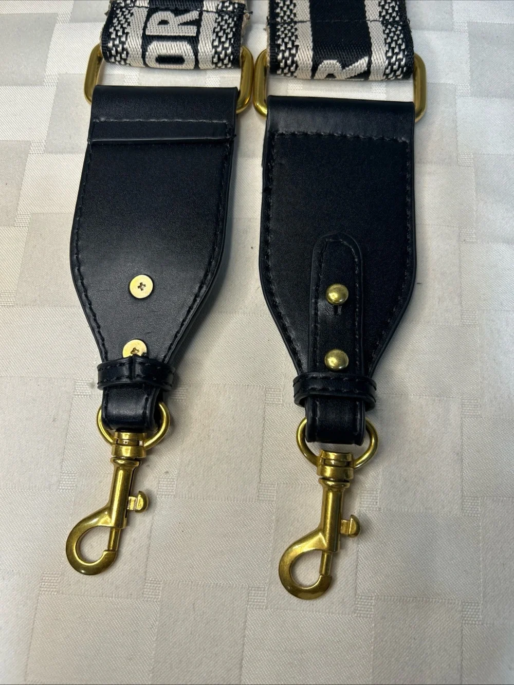 Dior Black and Cream Woven Logo Bag Strap with Gold Hardware